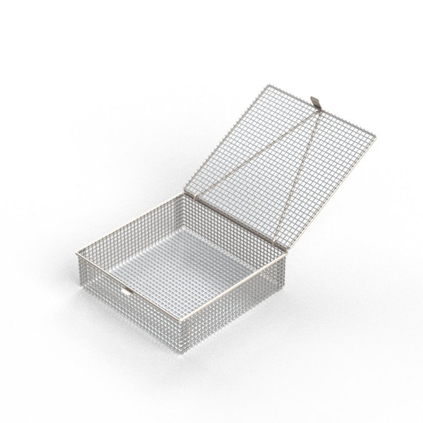 Anysizebasket Light Duty Basket: 10Lx10Wx3H, 304 SS, Hinged Lid with Thumb Clasp, No Handles, Mesh: 2 x .063 FLB-100100030-L02S - main